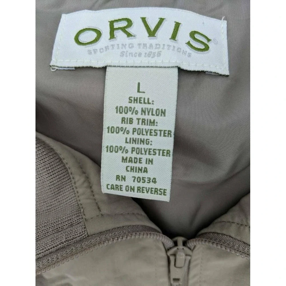 Orvis‎ Mens Activewear Jacket Beige Long Sleeves Quarter-Zip Lined 100% Nylon L